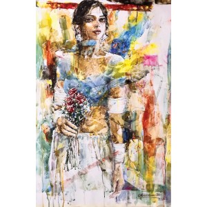 Moazzam Ali, Flower & Flower Series , 42 x 30 Inch, Watercolor on Paper, Figurative Painting, AC-MOZ-133